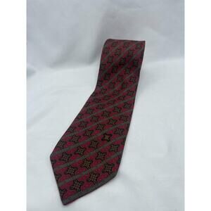 Celine Paris Red Green 100% Silk Geometric Pattern‎ Tie